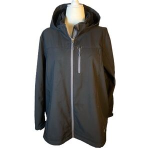 FREE COUNTRY Fleece Lined Hooded Jacket 3X Water Resistant Black Gray Trim 164